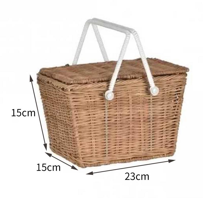 Söt sommarklocka piki-korg naturlig vintage rottingvävd bärbar picknickkorg multifunktionell förvaringslåda