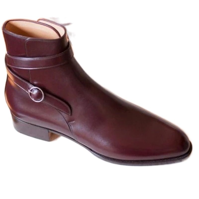 Herresko håndlavede pu læder klassiske spænde strop støvler lav hæl stilfulde afslappede chelsea støvler zapatos 4 m 879