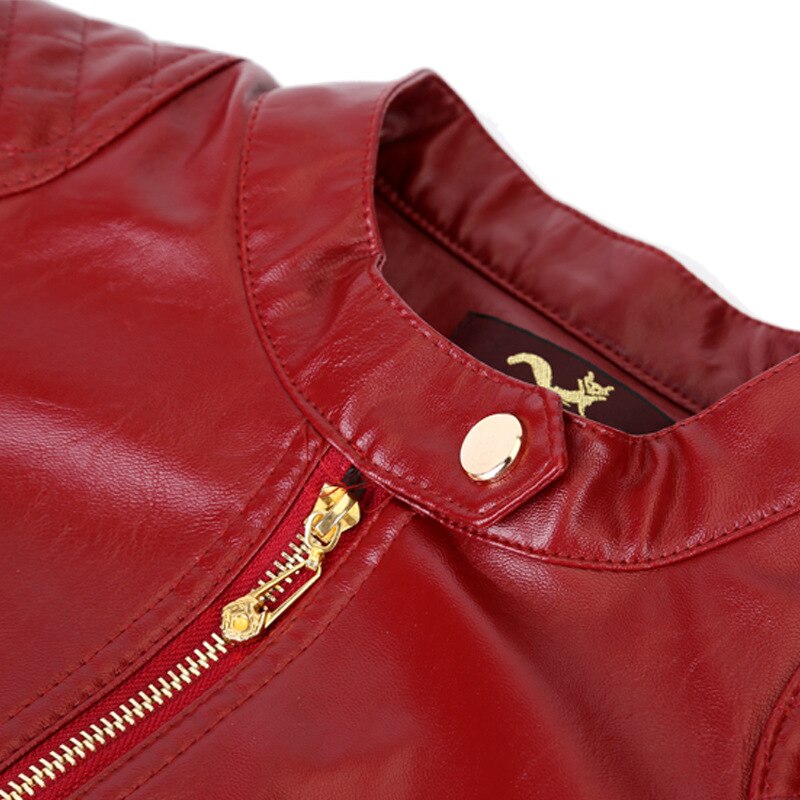 Lusumily Plus Size 6XL Leather Jacket Women Pu Leather Coat Stand Collar Shirt Outwear Red Motorcycle Jackets Female
