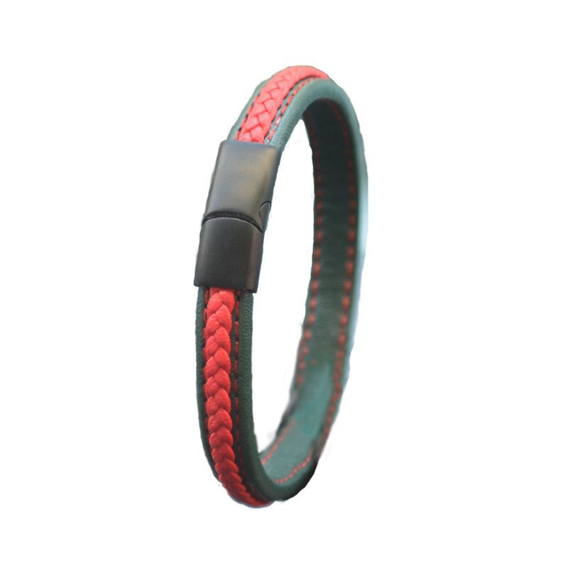 handgefertigt Geflochtene Schmuck Geometrische Kontrast Farbe Paar Leder Edelstahl Magnet Verschluss Armbinde