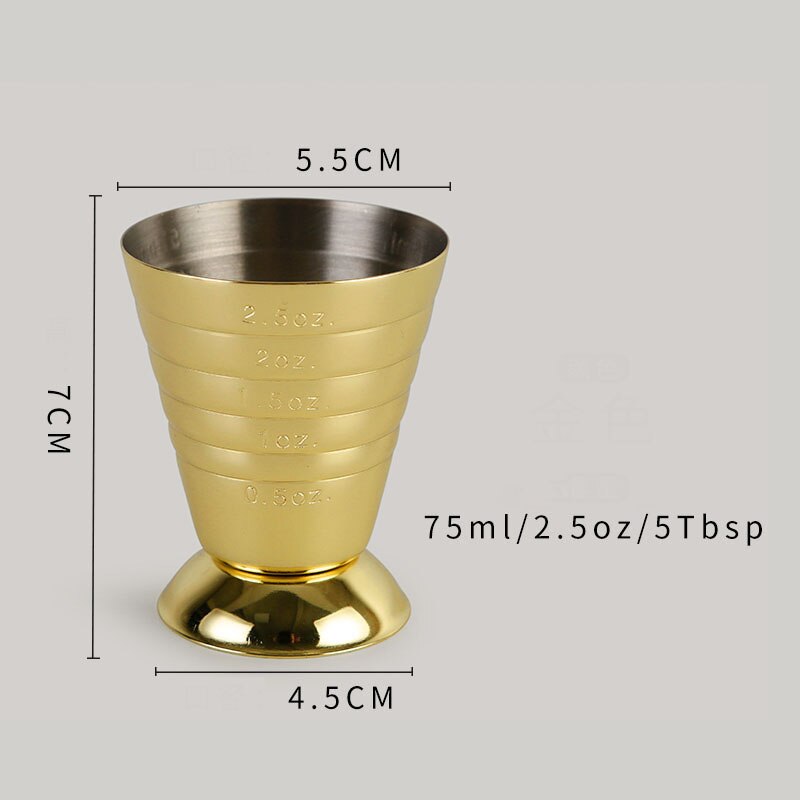 75ml / 2.5oz / 5 Tpsp Magic Measuring Cup Stainless Steel Ounce Cup Wine Bar Wine Scale Measuring Cup: Gold