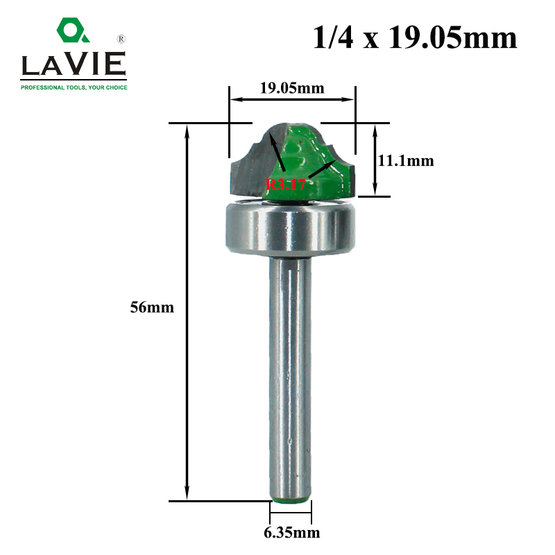 LAVIE-broca de rodamiento de línea de madera, cortador de fresado para tallado de madera, 6,35mm, vástago doble, Ogee romano, 1 ud., MC01180: 19.05mm