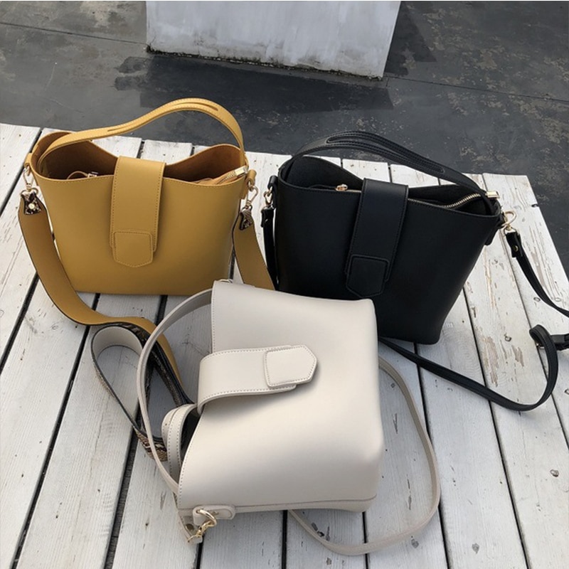 Solid Color Female Leather Women Bag Women's Shoulder Handbags Bucket Large Capacity Tote Casual Female Crossbody Bags