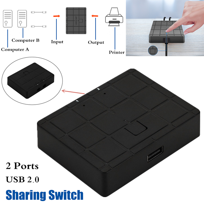 2- porte usb 2.0 enhedsdeling switch box switcher adapter til pc scanner printer 2 in 1 out usb dele switch box