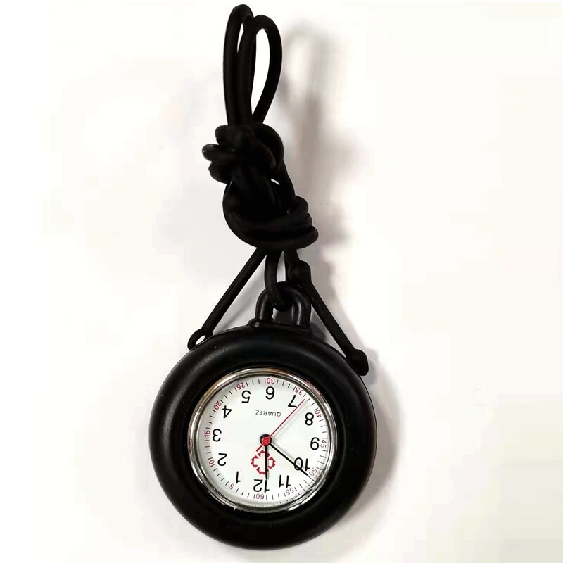 Lot de 10 montres de poche en Silicone à collier de corde créative, pour infirmières médecins hôpitaux étudiants robe à Quartz horloge suspendue: Black