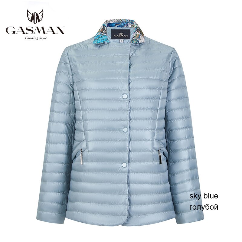 GASMAN-chaquetas cortas ajustadas de algodón liso para mujer, parka con cremallera y capucha, abrigos de plumas informales para Otoño e Invierno: 471 sky blue / XXXL
