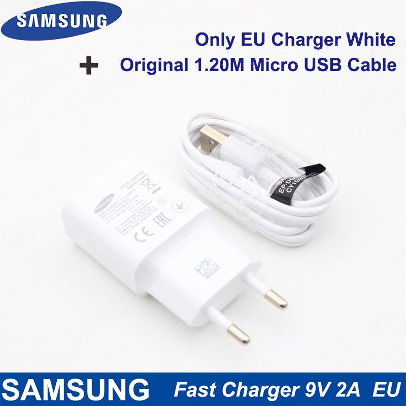 Para Samsung cargador rápido UE 9V2A adaptador de pared carga Cable Micro USB para Samsung Galaxy S7 S6 Edge J3 J5 J7 Note4 5 A3A5 A7: White Charger x 1.2M