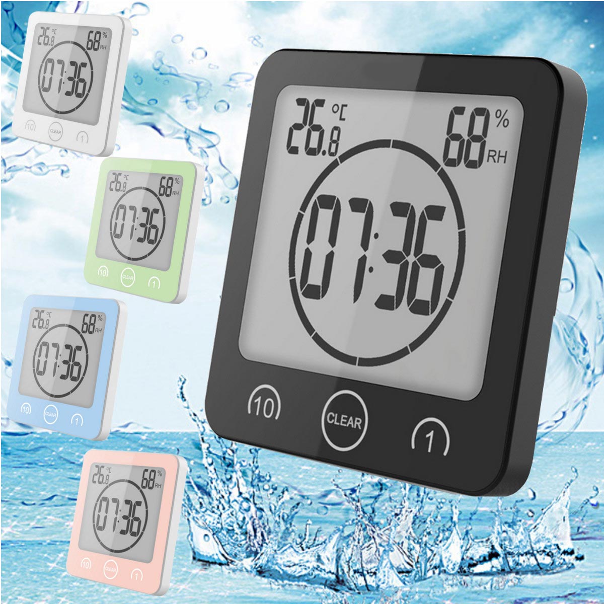 Digital väggklocka dusch temperatur bad väder väggklockor heminredning väggklocka sug väggstativ alarm timer  bb50wc