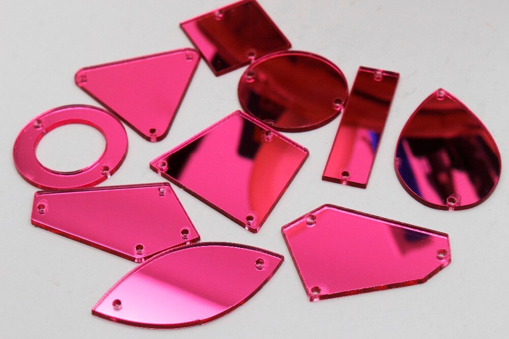 50 stücke oben Rose farbe spiegel mischen geformte näHenne auf acryl rhinestones flache rückseite mit löchern spiegel acryl perlen