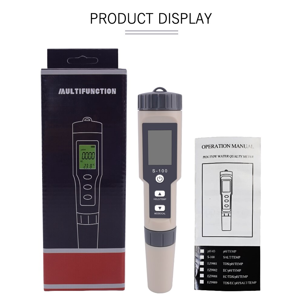 Yieryi S-100 Salinometer 4 in 1 TDS/EC/Salinity/Tem Meter Digital Water Monitor Tester For Pool SPA Salinity Tester