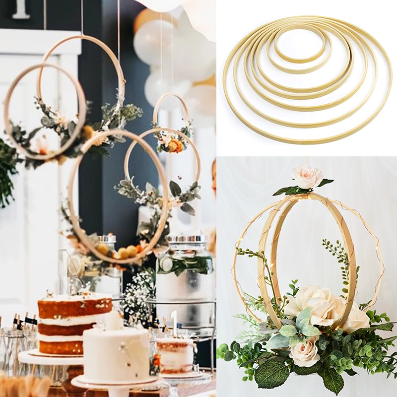 5Pcs Wooden Bamboo Floral Hoop Wreath DIY Macrame Craft Wall Hanging Hoop Ring For Christmas Easter Wedding Party Decoration