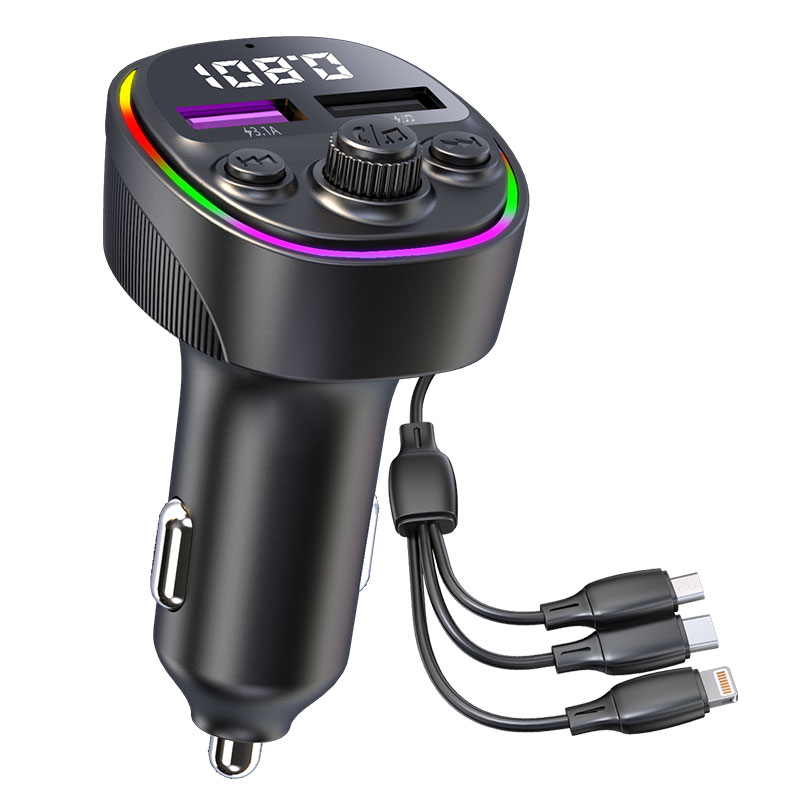 Transmetteur FM Bluetooth, lecteur MP3, Kit mains libres pour voiture, chargeur double USB type-c 66W, adaptateur d'alimentation pour autoradio, accessoires de voiture: Black