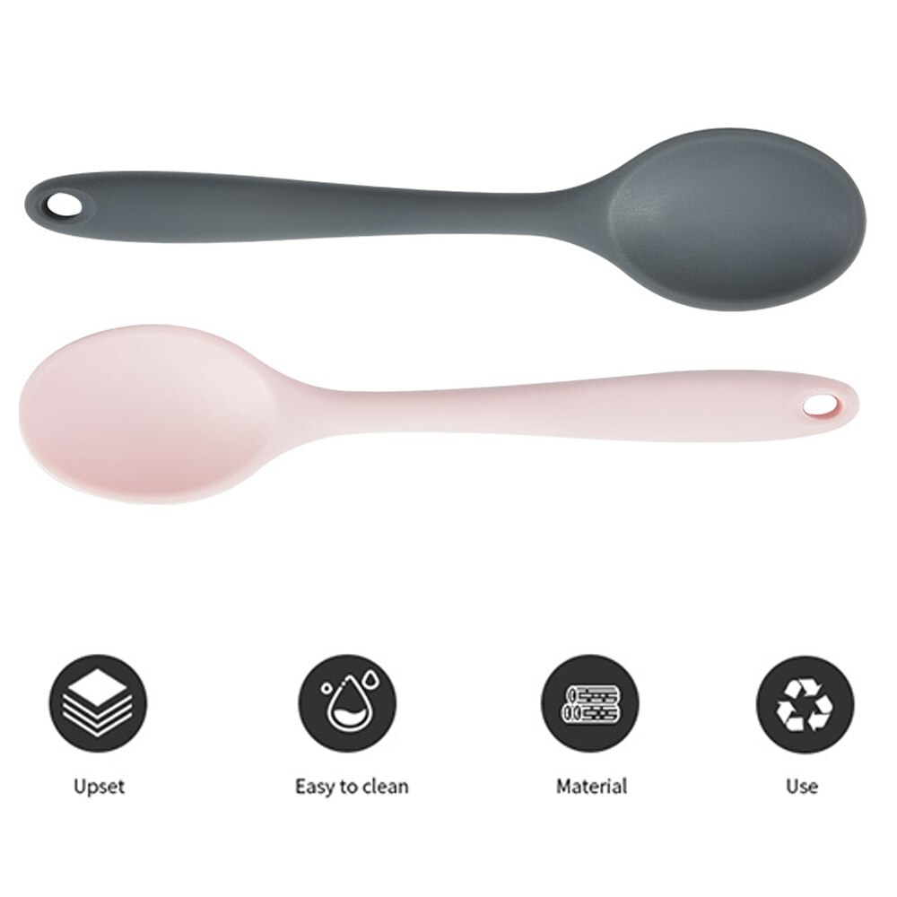 Silicone de grau alimentício longo-manuseado colher de sopa utensílios de mesa colher de cor sólida cozinha colher de silicone talheres acessórios