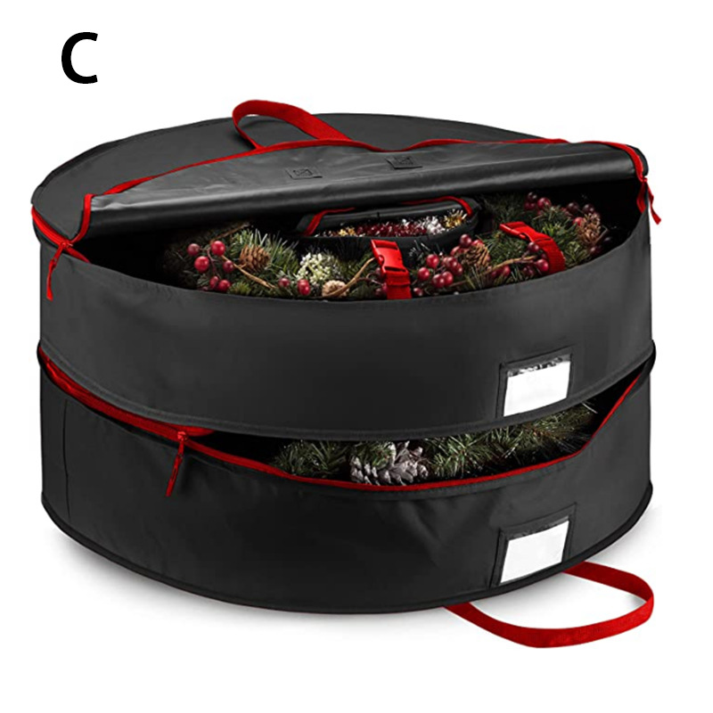 Double Premium Christmas Wreath Storage Bag 24/30/36" With Compartment Organizers For Xmas Garlands Durable Handles 600D Oxford: 24inch / black