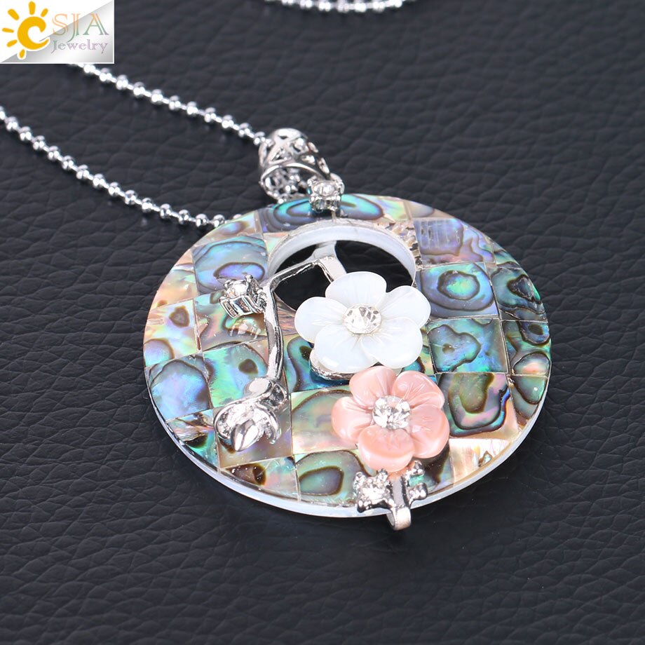 CSJA Madre di Perla Borsette Ciondolo Grande Rotonda Hollow Fiori di Perline di Pietra Naturale Borsette s Pendenti e Ciondoli per FAI DA TE Collana Delle Donne gioielli F033