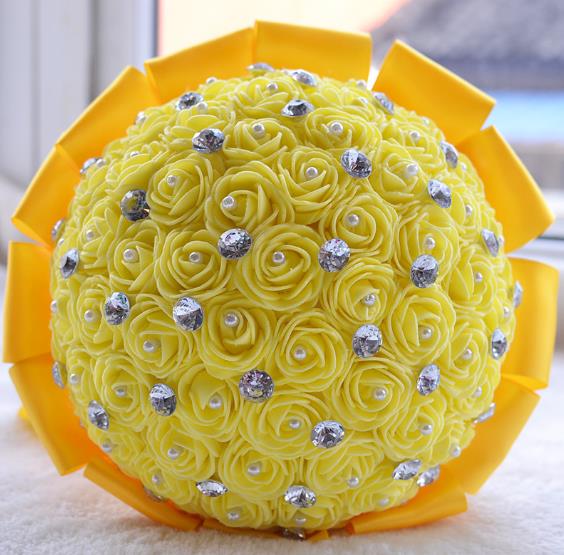 Ramo de flores artificiales para dama de honor, hermoso ramo de flores de boda, blanco, marfil, azul, rojo, cristal, ramos de novia: 04