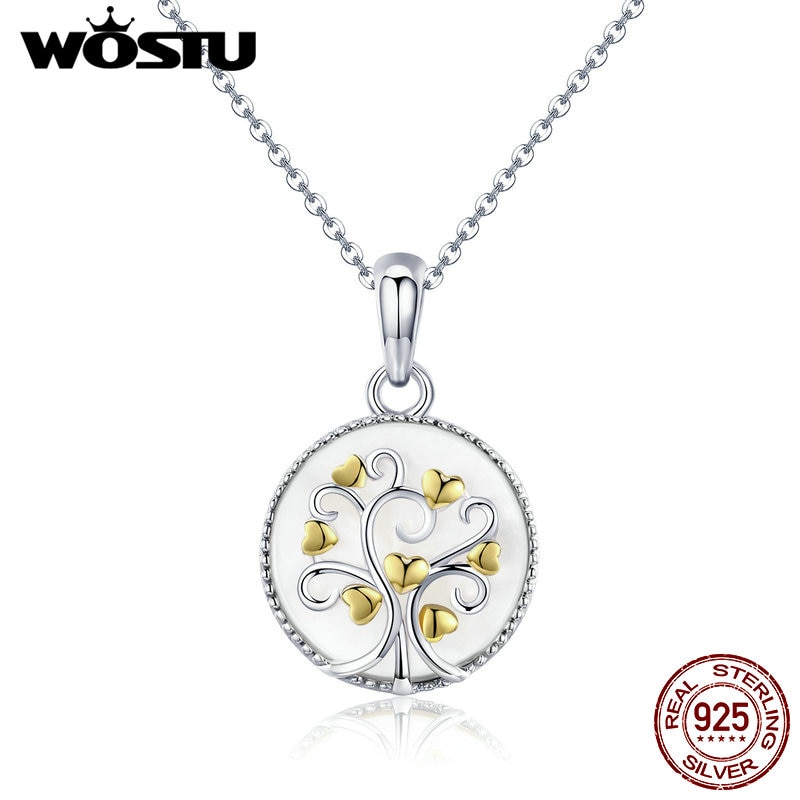 WOSTU Vendita Calda 925 Sterling Silver & Gold di Colore Albero Della Vita Pendente Della Collana Per Le Donne Femminile Regalo Gioielli Fortunato CQN296