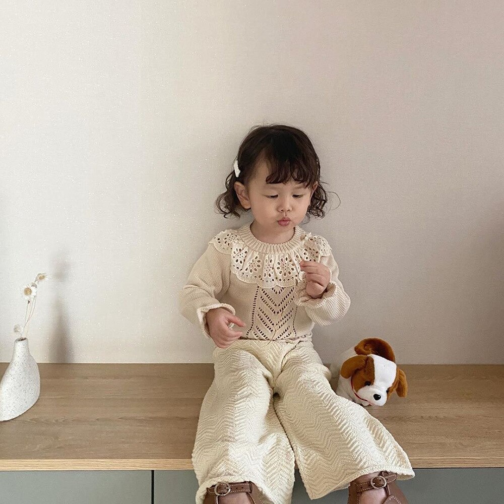 Herfst En Winter Meisjes Hollow Gebreide Lace Trui Warme Kinderen Alle-Match Basis Trui Meisje Trui