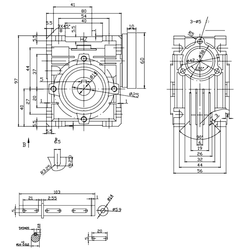 Reductor de gusano 10:1 Nmrv030 reductor-engranaje de tornillo sin fin serie reductora-caja reductora