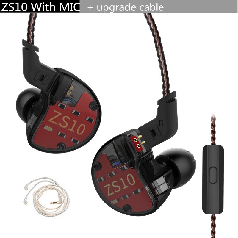 KZ ZS10 4BA+1DD Hybrid In Ear Earphone HiFi Earphone Earplug Headset Earbud Noise Cancelling DJ Earphone AS10 ZST: blacK mic. silver