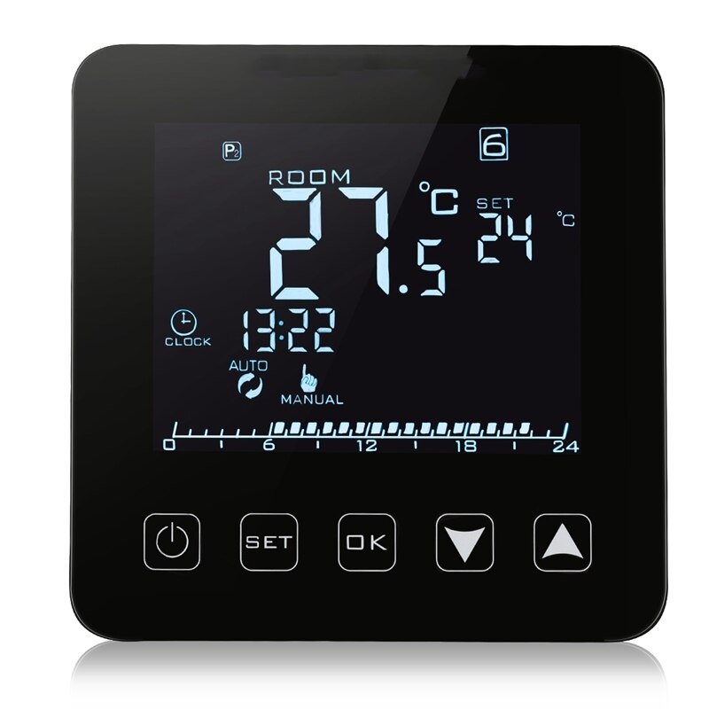 Højttalerstyring  hy08we-2 elektrisk varme termostat lcd display digital sort med wifi funktion gulvvarme film termometer