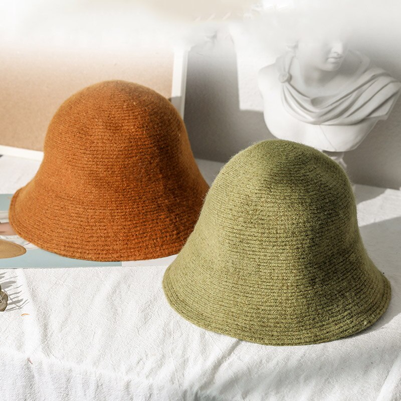 MAXSITI U sombrero de lana de colores sólidos, sombrero con forma de cubo para mujer, sombrero de pescador para otoño e invierno, gorro de lana tejido Vintage, gorro de lavabo, sombrero de pescador