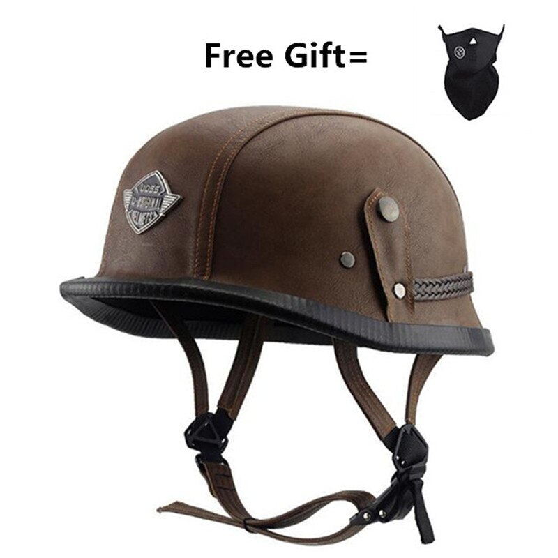 Unisex Retro Half Motorcycle Helmets Matte Black German Half Face Helmet Chopper Cruiser Biker M/l/xl Casque Moto: brown leather / XL