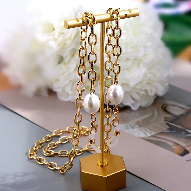 Collar de 70cm para mascarilla facial para mujer, cadena de Metal de Color dorado para gafas, cadenas en el cuello, soporte antideslizante, cuerda, accesorios de joyería: 017927GD