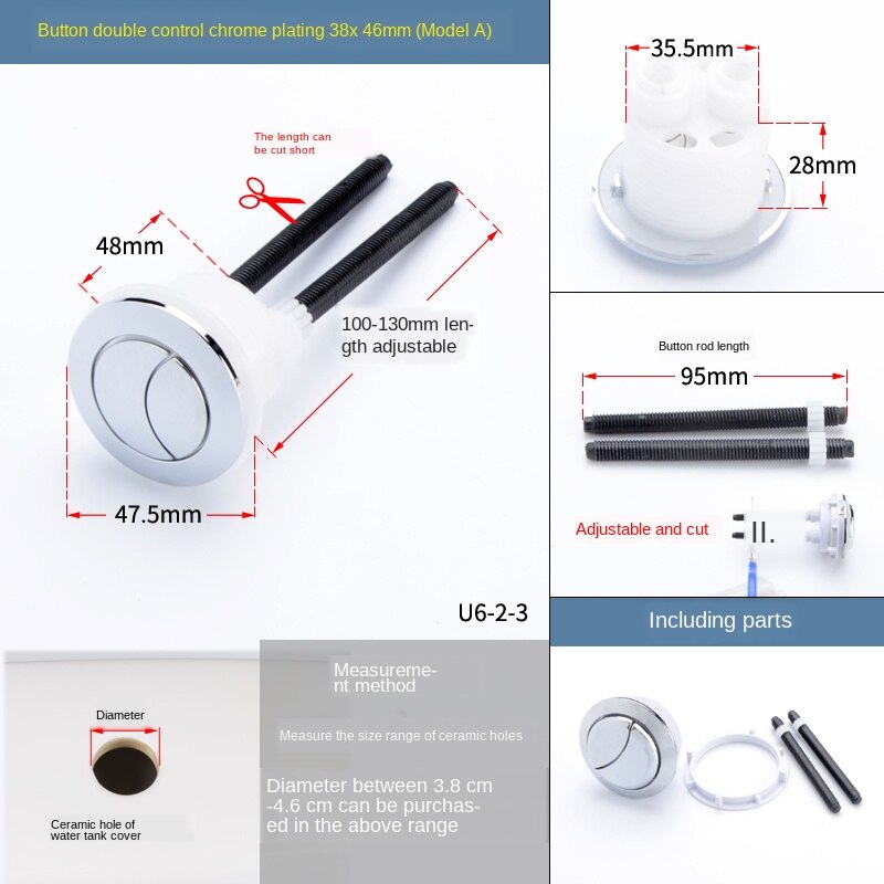 Toilet Cover Button Accessories Single and Double Button Round Old Fashioned Toilet Tank Cover Button Switch Universal: U6-2-3