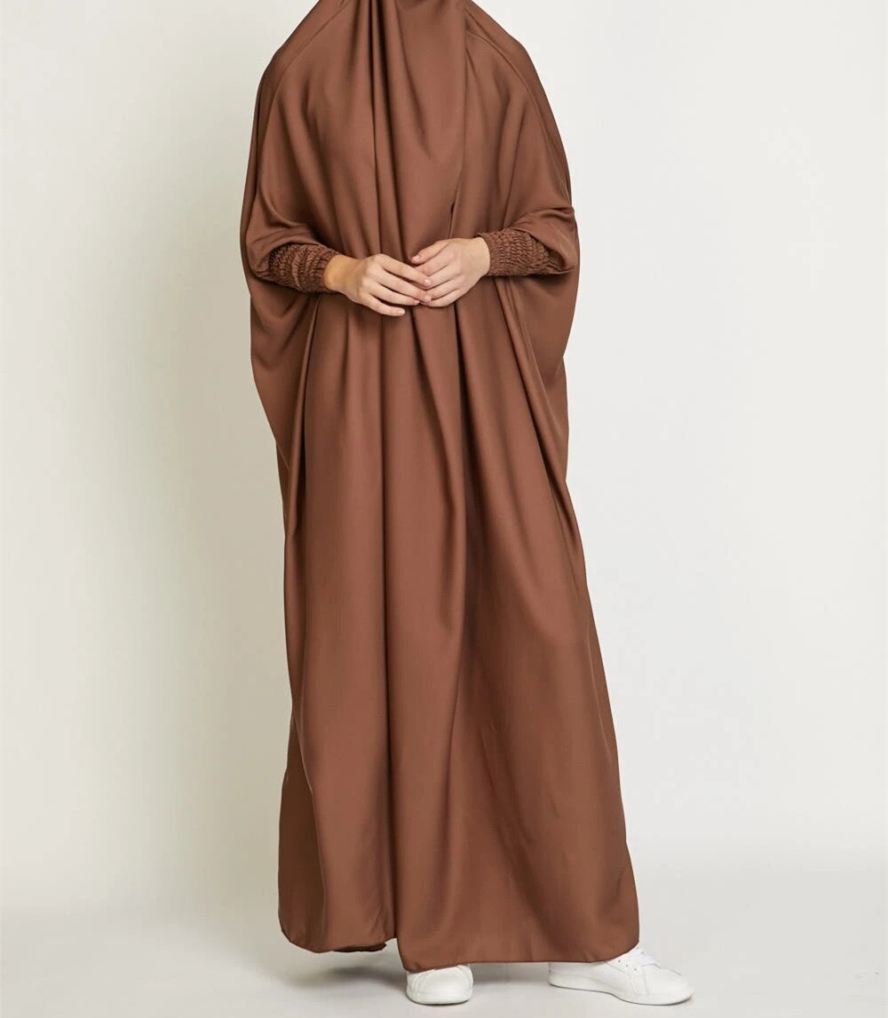 Jilbab – robe de prière en Satin, tenue une pièce élégante, 10 couleurs,: Coffee