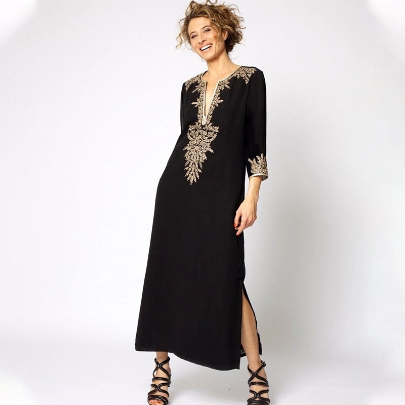 Túnicas de mujer Vintage de playa con bordado, vestido de verano Kaftan, ropa de playa para mujer, traje de baño, bata de Plage Q1155: Default Title