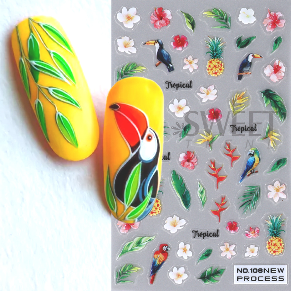 Pegatinas de Arte de uñas de mariquita de abeja 3D, hojas de otoño, margaritas florales, deslizador, calcomanía de pájaro Animal lindo, decoración de manicura, puntas de uñas, Belleza