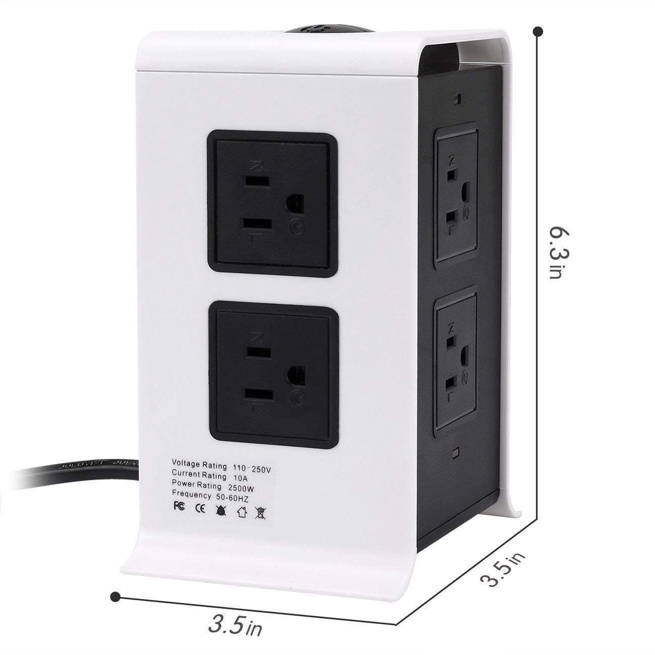 Vertical Power Strip USB Outlets Surge Protector 8 AC US Plug Socket with USB 4 Port Charging Station Power Travel Adapter