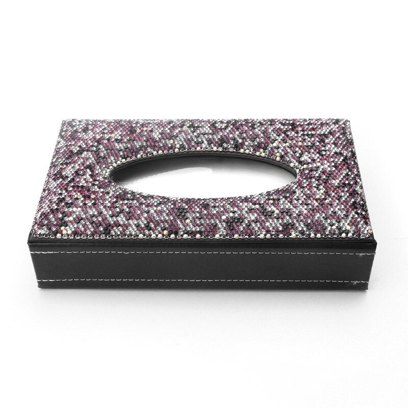 Voiture strass luxueux boîte à mouchoirs rangement serviette ensembles salle de bain Auto chambre serviette support de la boîte boîte à mouchoirs en cuir PU: Purple  Cover