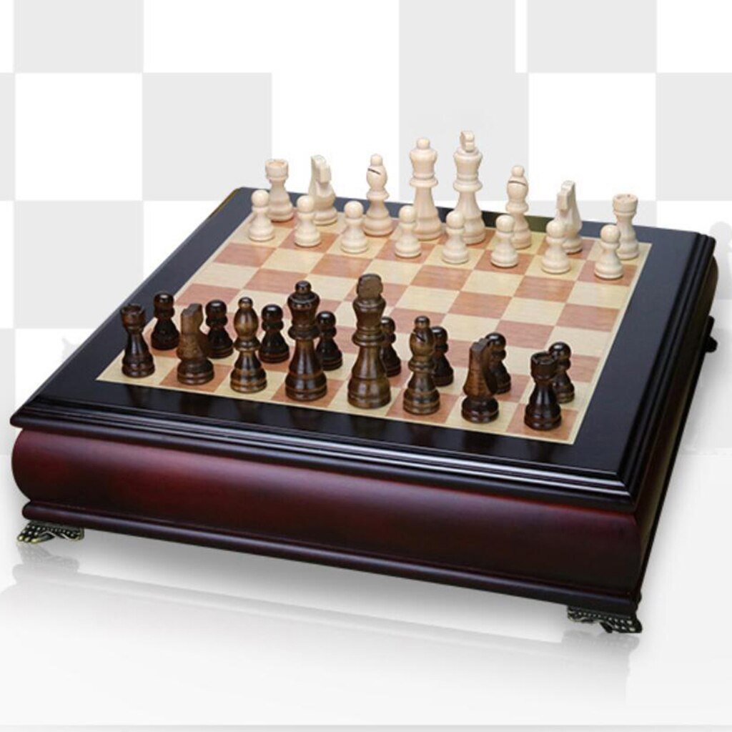Wooden Carved Chess Set Competitive Board Games Wood Board Box Storage Slots for Adults Kids Family Friends