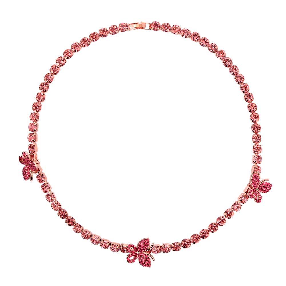 Flatfoosie Bling Della Farfalla Del Rhinestone Della Collana Del Choker Per Le Donne Fuori Ghiacciato Di Cristallo Tennis Catena Della Collana Dei Monili di Cerimonia Nuziale del Regalo: 045003RR