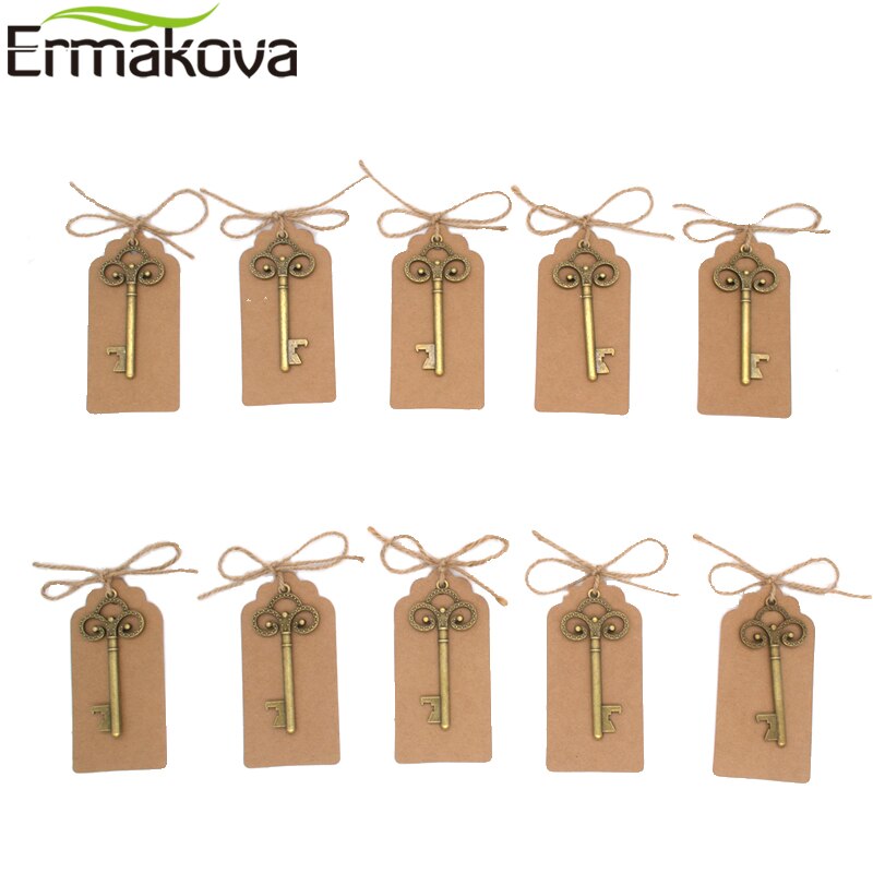 ERMAKOVA 50 Teile/los Schlüssel Flasche Opener Skeleton Wein Opener Leere Karte für Gäste Rustikalen Hochzeit Party Favors flasche öffner