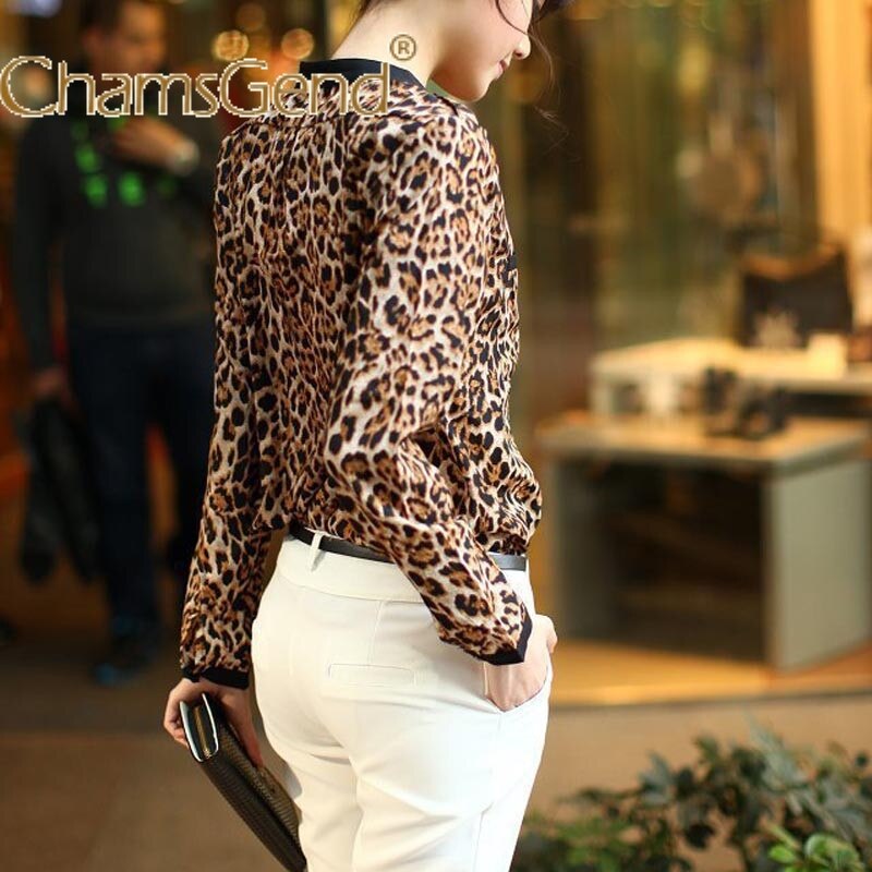 CHAMSGEND Jacket Slim Leopard Blouse Long Sleeve Chiffon Ladies T-Shirt Oversize Tops Coat Casaco Feminino Manteau 09