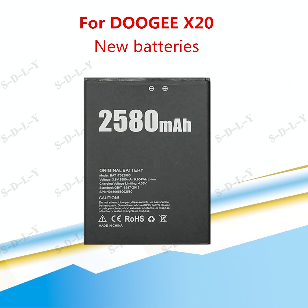 Doogee X20 Batterij 2580Mah 100% Vervanging Accessoire Accu Voor Doogee X20 Smart Telefoon