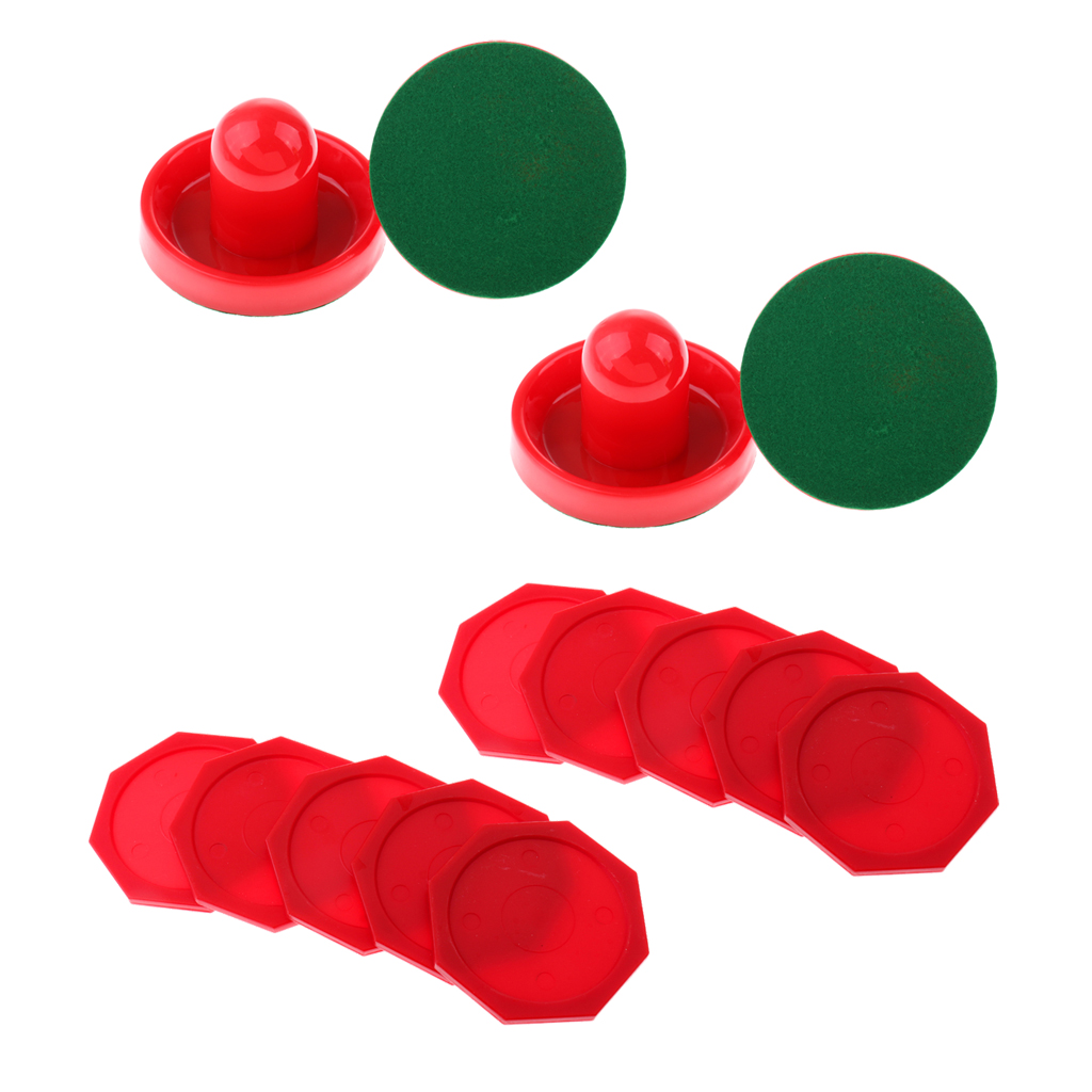 4 Pieces Air Hockey Felt Pushers Paddles + 10 Pieces Octagon Pucks Red