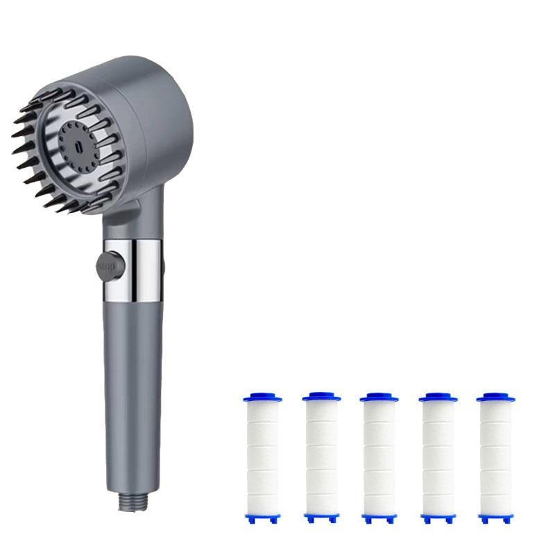 Filtro de ducha, cuatro modos, accesorios de baño, cabezal de masaje, cabezal de ducha lleno para cabezales de ducha, perillas, piezas de duchas, accesorio para el hogar: Gris claro