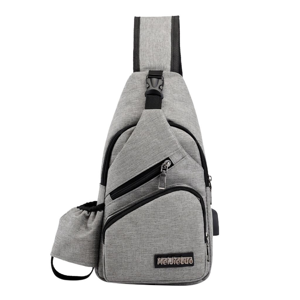 USB Charging Casual Men Chest Pack Canvas Crossbody Bags for Men Shoulder Handbag Travel Cross Body Bag erkek anta: Gray