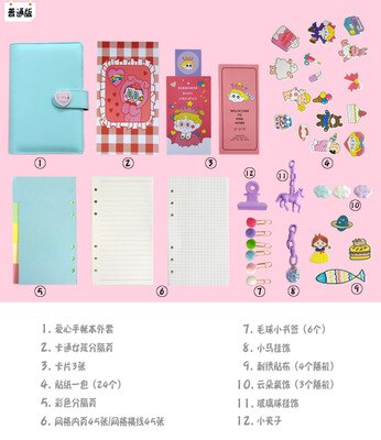 Bullet-Journalling KAWAII-cuaderno diario multifuncional con pegatinas, accesorios para acuarela, Paiting, escritura a mano: Blue-normal