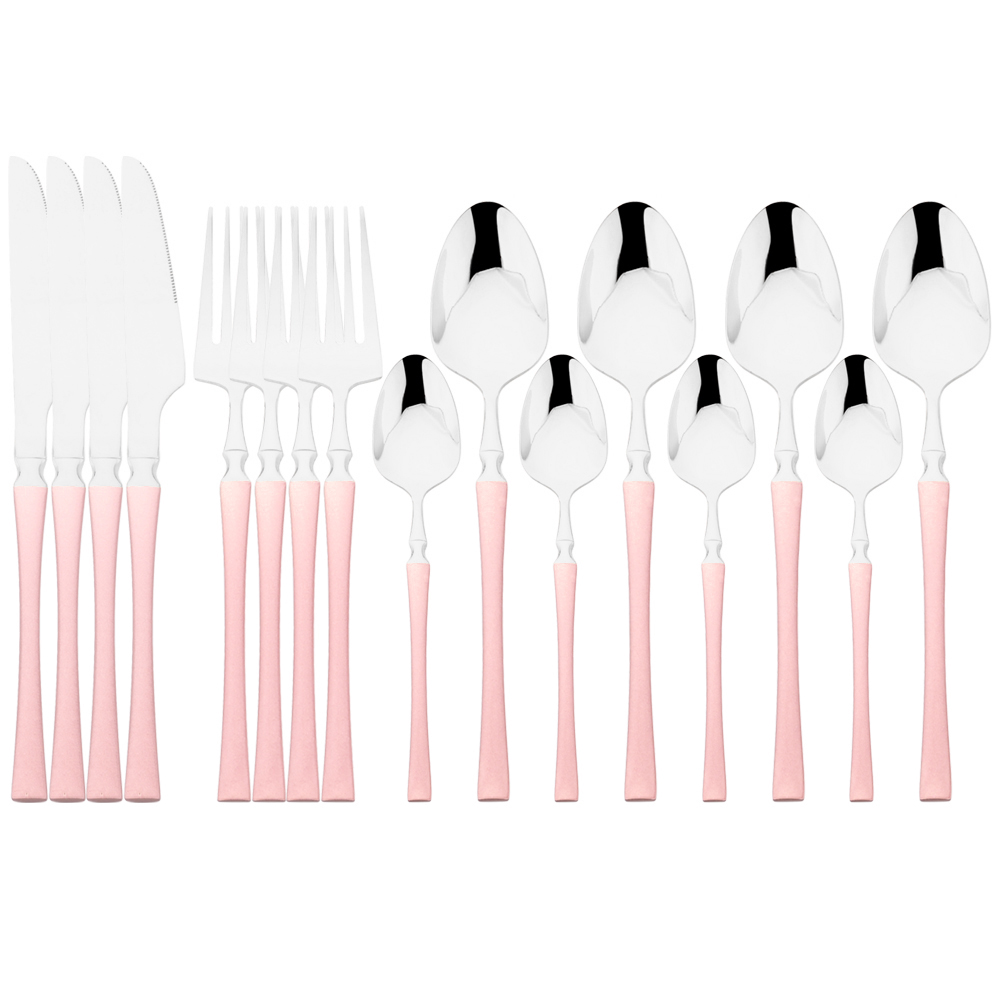 16 -teiliges rosen-essbesteck-set, bestehend aus messer, gabel, kaffeelöffel, edelstahlbesteck und küchenaccessoires im westlichen stil: Rosa silber