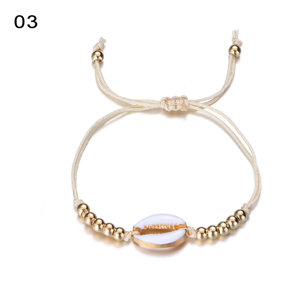 1pc shell perle armbånd boho vintage cowrie guld farve muslingeskal håndlavede justerbare armbånd strand smykker til kvinder: 3