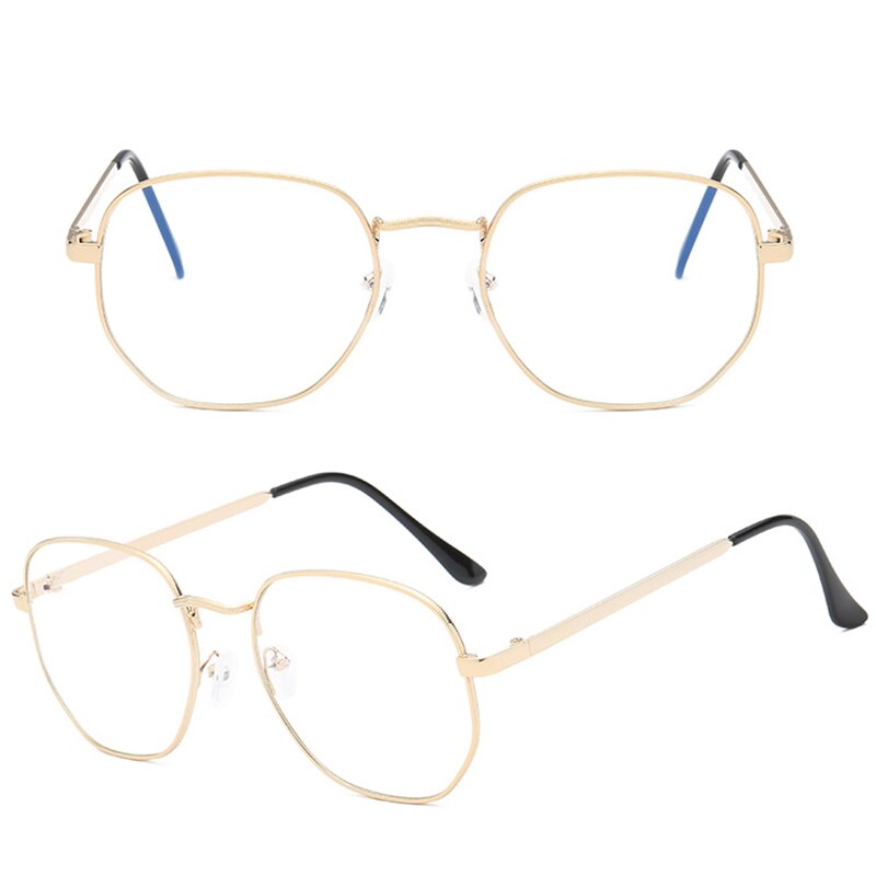 Gafas poligonales antiazules para mujer y hombre, gafas bloqueadas con Rayo Azul, para aliviar la fatiga, gafas hexagonales para ordenador, gafas con montura metálica: gold