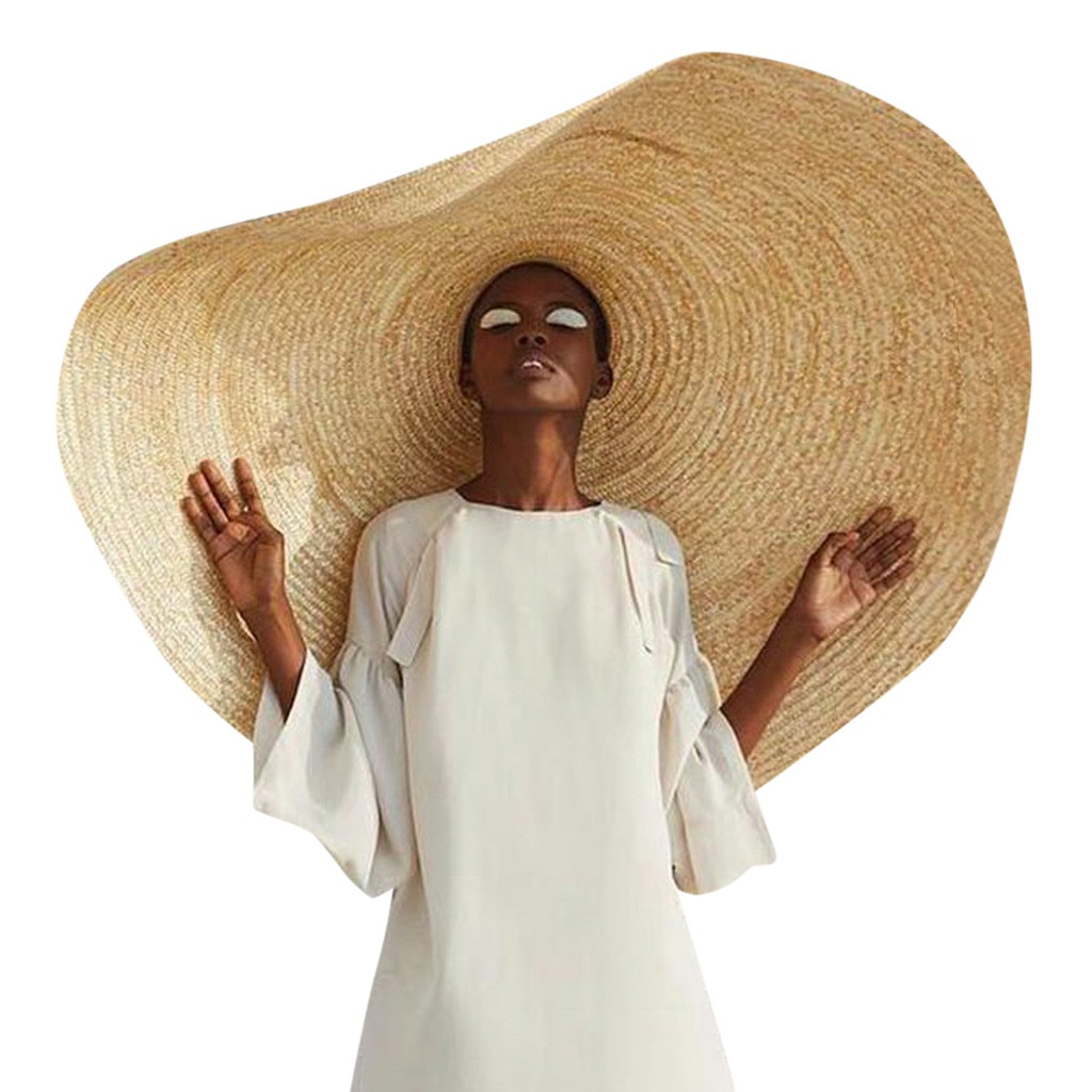 Woman Large Sun Hat Beach Anti-UV Sun Protection Foldable Straw Cap Oversized Collapsible Beach Hat #YL5: Default Title