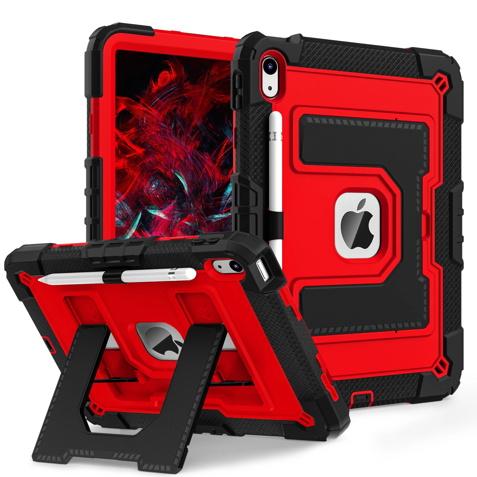 Tablet Case for IPad 11 11th A16 10th Gen Air 4 5 10.9 Pro Air 11 Mini 6 7 Kids Stand Shockproof Protect Rugged Cover: 12.4 / Red