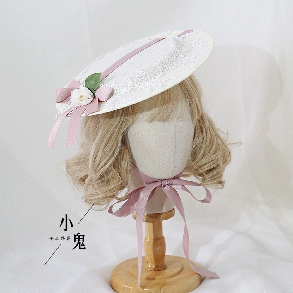 Frauen Lolita Jahrgang Gericht Gebühr Elegante Haar Zubehör Batist Spitze Blume oben Hütte: Rosa