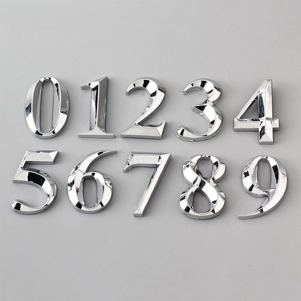 House Number Stickers 3D Self Adhesive Door Plate Sign Digits Apartment Hotel Office Door Address ABS Plastic Label 5cm Silver